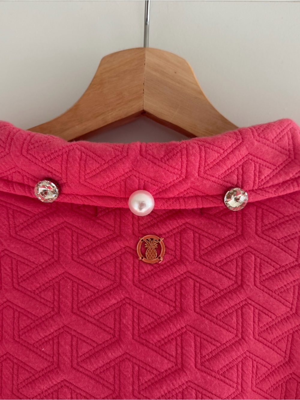 Simply Southern Hot Pink Quilted Knit Pullover w/ Pearl & Rhinestone Accents L - Picture 6 of 11